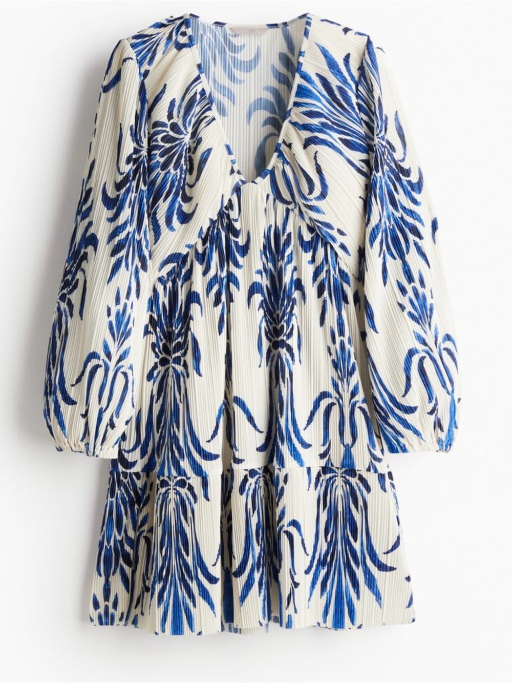 H & M Blue and Cream Plisse Dress - new w/ tags